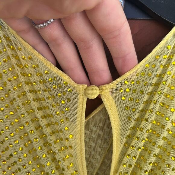 Retrofete Marsann yellow crystal rhinestone dress size small - Picture 9 of 13
